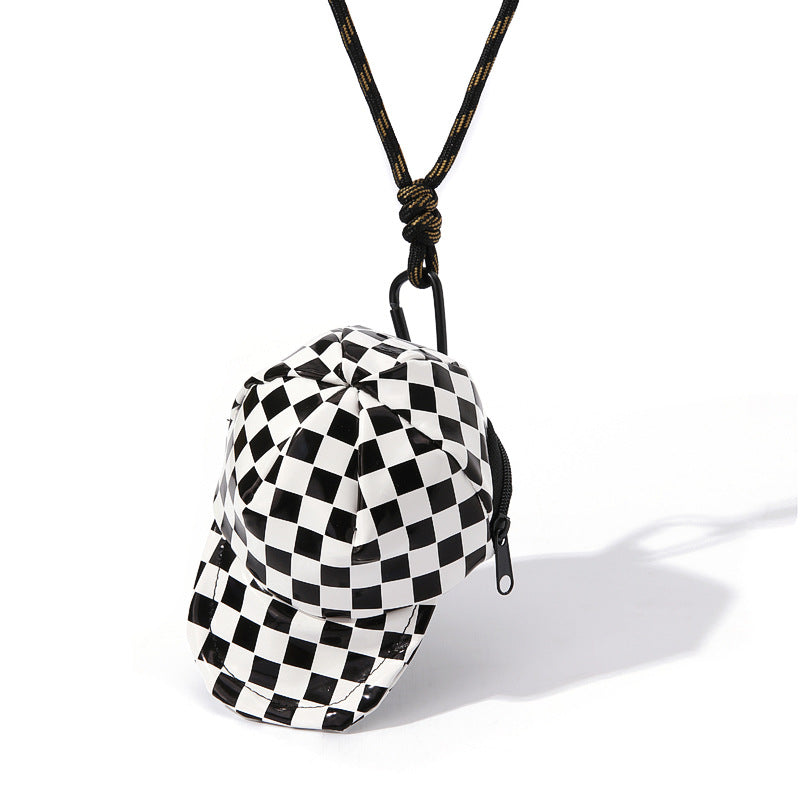 Wholesale Checkerboard Baseball Cap Headphone Bag and Wallet PU Keychain